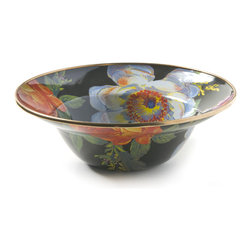 Flower Market Enamel Breakfast Bowl - Black | MacKenzie-Childs - Dining Bowls