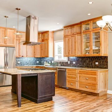 Contemporary Rustic Knotty Alder Cabinets with Espresso Island--Lee Welden