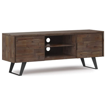Modern Industrial TV Stand, Low Profile With Cabinets and Open Shelves
