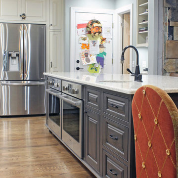 Gray, White & Maple Farmhouse Kitchen with Island