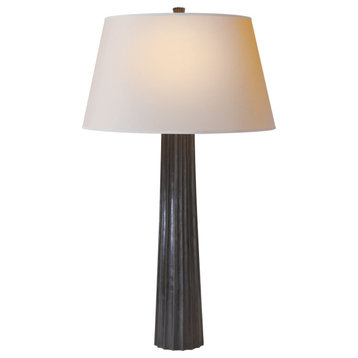 Fluted Spire Large Table Lamp in Aged Iron with Natural Paper Shade