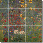Picture-Tiles.com - Gustave Klimt Garden Painting Ceramic Tile Mural #48, 21.25"x21.25" - Mural Title: Cottage Garden With Sunflowers