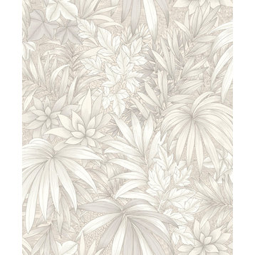 Jungle Leaves Textured Double Roll Wallpaper, White, Double Roll