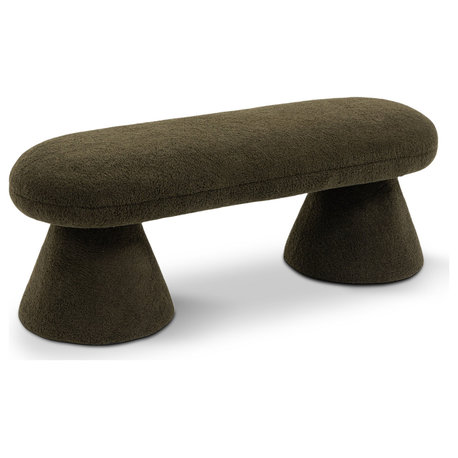 Drum Faux Shearling Teddy Fabric Upholstered Bench, Green