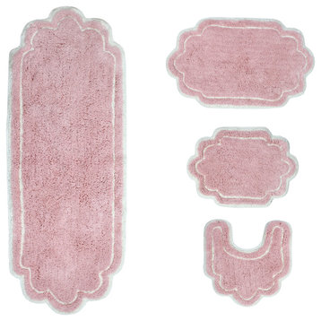 Allure Collection Absorbent Cotton Machine Washable 4-Piece Rug Set, Pink