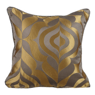 Damask Jacquard Gold Pillows Cover, Grey Gold Luxury, 20