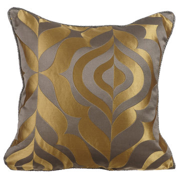 Damask 12"x12" Jacquard Gold Pillows Cover, Grey Gold Luxury