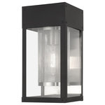 Livex Lighting - Contemporary Black Outdoor Wall Lantern - The stainless steel build of the Franklin outdoor wall lantern will ensure reliability outside your home. The black finish is neutral and decorative, and will complement outer clear glass. The inside stainless steel mesh cylinder is the distinct detail in the design, and offers an eye-catching aspect to the appearance.