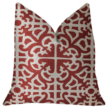 Red Romance Red and Beige Luxury Throw Pillow, Double Sided 20"x36" King