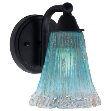 Paramount 1-Light Wall Sconce, Matte Black, 5.5" Fluted Teal Crystal Glass