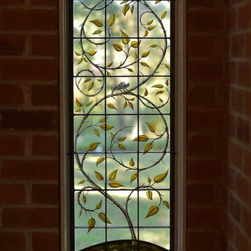 Hand painted stained glass window for historic home