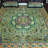 Green Mandala Tapestry Cotton Bed Cover Paisley Design