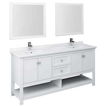 Manchester 72" White Double Sink Bathroom Vanity Set, Faucet-Fft9161bn