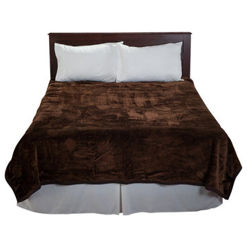 Lavish Home Solid Soft Heavy Thick Plush Mink Blanket, Coffee