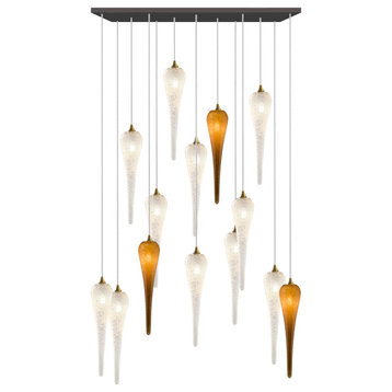 Icicle 14 Blown Glass Chandelier, Black, 48", Clear and Honey Glass
