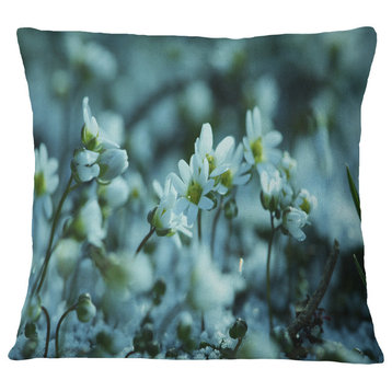 Small White Flowers On Blue Background Floral Throw Pillow, 16"x16"