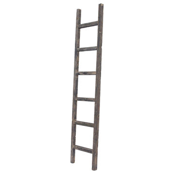 HomeRoots 6 Step Rustic Smoky Black Wood Ladder Shelf