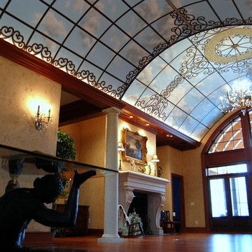 Mosaic Centerpiece, Iron Scrollwork, and Sky Ceiling Mural by Wow Effects