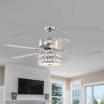52" Indoor Chrome Reversible Ceiling Fan with Crystal Light Kit