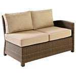 Crosley - Bradenton Outdoor Wicker Sectional Right Corner Loveseat With Sand Cushions - Create the ultimate in outdoor entertaining with Crosley's Bradenton Collection. This elegantly designed all-weather wicker sectional is the perfect addition to your environment. Bradenton provides the utmost in flexibility with its modular design that allows you to easily add sections as needed to fit any space. The finely crafted deep seating collection features intricately woven wicker over durable steel frames, and UV/Fade resistant cushions providing comfort, style and durability.