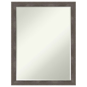 Pinstripe Lead Grey Petite Bevel Wood Bathroom Wall Mirror 20.5 x 26.5 in.