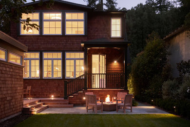 Inspiration for a mid-sized timeless brown two-story wood exterior home remodel in San Francisco with a shingle roof