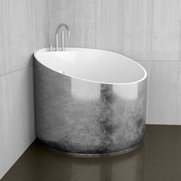 WS Bath Collections Mini Shower Bathtub in Silver Leaf / Glossy White