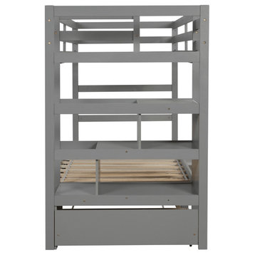 Gray Twin Over Twin Contemporary Bunk Bed With Stairs