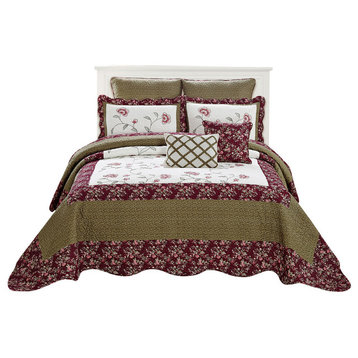 Saigon Oversized Coverlet 7 Piece Set Quilted Bed Spread, Green, Queen