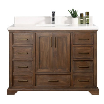 Willow Collections Charlotte Solid Teak wood Bathroom Vanity Set Distressed Gra