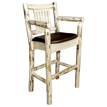 Montana Woodworks 24" Transitional Pine Wood Captain's Barstool in Natural