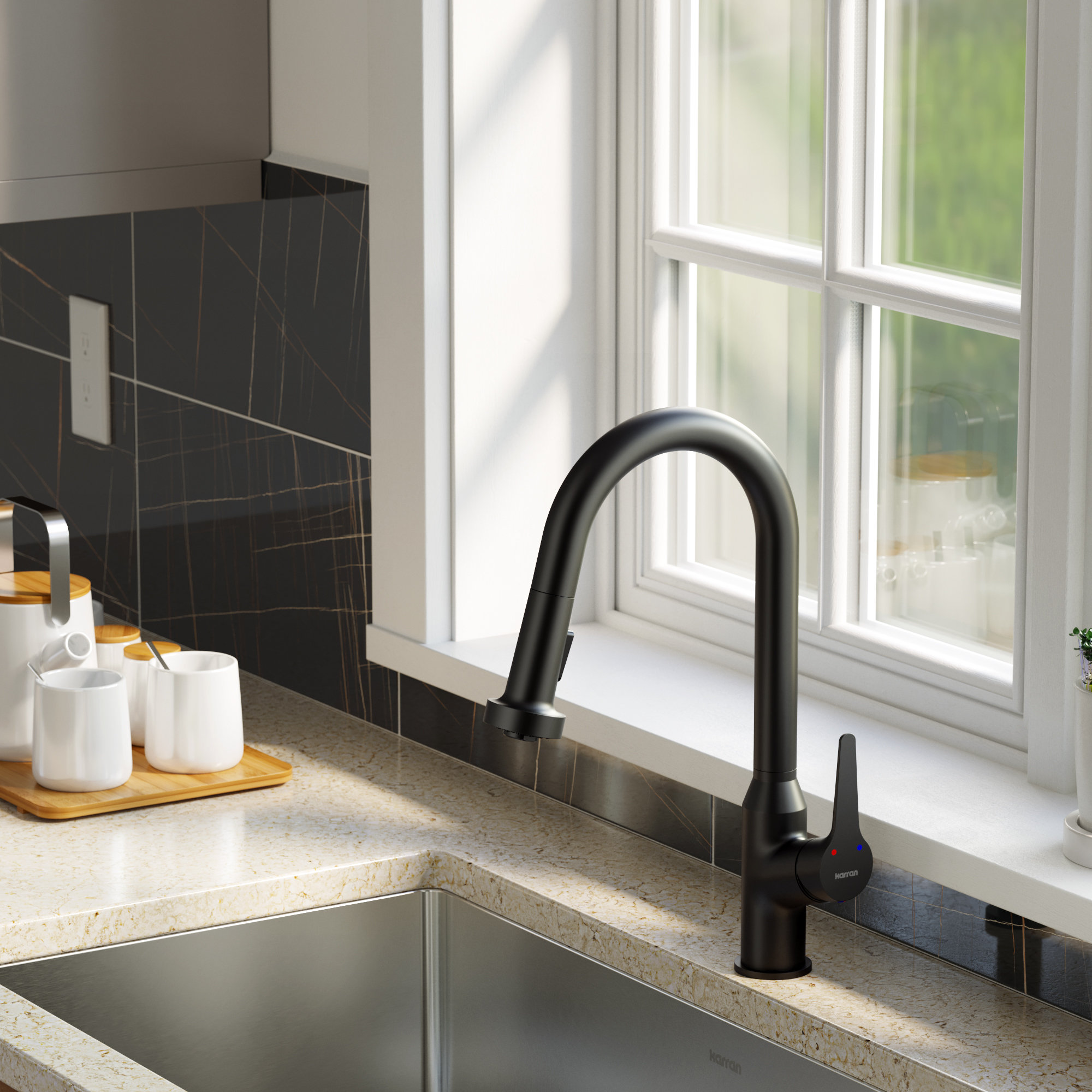 Karran Dockton Single-Handle Pull-Down Sprayer Kitchen Faucet, Matte Black