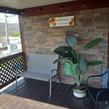 Desert Sunrise Stacked Stone Porch Accent Wall & Guardrail