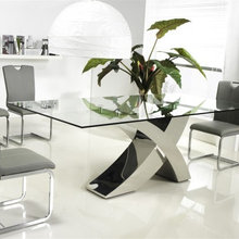 Modern Contemporary Glass Chrome Metal Dining Table