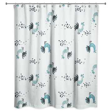 Rooster Pattern in Blue Shower Curtain