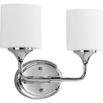 Progress Lighting - Progress Lighting 2 100W Medium Bath Bracket, Classic Chrome - With a youthful, yet timeless flair, the Lynzie Collection brightens your day with its simplicity. This two-light bath fixture with etched, white, oval shaped glass shades held upright by delicate classic Chrome finished arms portray the simple styling. A cousin to the Chloe collection, similarly uncluttered and simple lines depict the gracefulness of this bath collection and add visual interest without complexity.