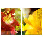 Ready2HangArt - "Tropical Hibiscus" Canvas Wall Art, 2-Piece Set - This Tropical Hibiscus was inspired by the Caribbean Island of Antigua; full of color and beauty. The two-toned hibiscus flowers are offered as a 2-PC Canvas Art Set. It is fully finished, arriving ready to hang at your home or office.