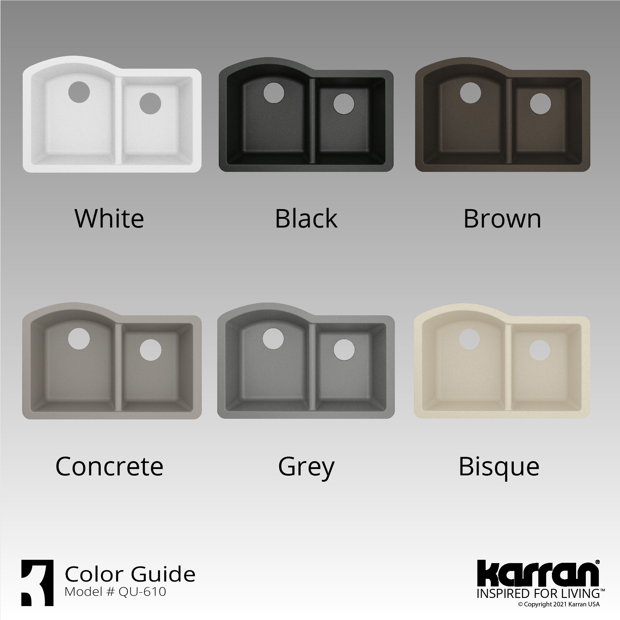 Karran Undermount Quartz 32" 60/40 Double Bowl Kitchen Sink, Brown