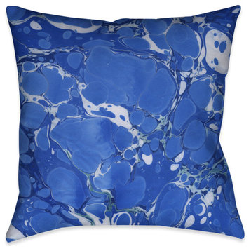 Ocean Blue I Marble Outdoor Decorative Pillow, 18"x18"
