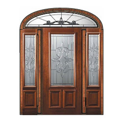 Pre-hung Side lights-Transom Door 80 Wood Mahogany New Orleans - Front Doors