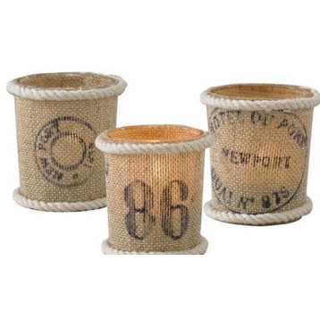Canvas Covered Sailing Motif Votive Cups Set of 3 Assorted