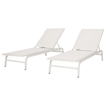 Stekar Outdoor Aluminum and Outdoor Mesh Chaise Lounge (Set of 2), White