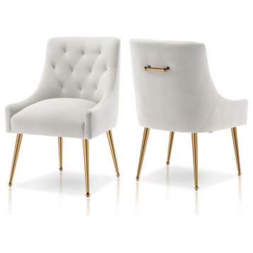 SEYNAR Elegant Velvet Dining Chairs Set of 2, Tufted Upholstered Accent Chair, White
