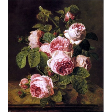 Iphigenie Milet-Mureau Pink Roses on a Marble Ledge Wall Decal Print
