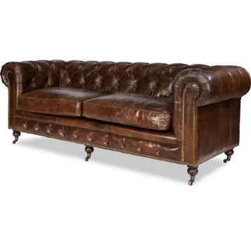 Castered Chesterfield Sofa - Brown