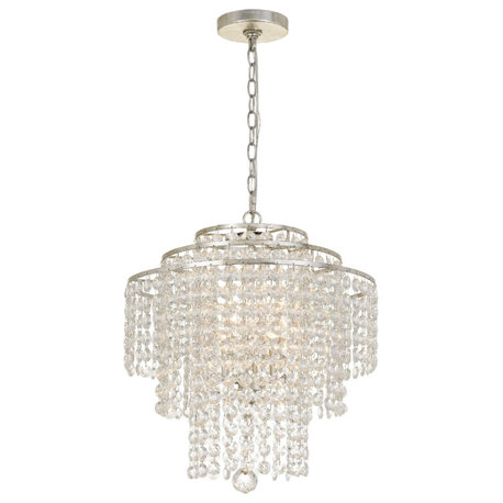 Crystorama ARI-304-SA-CL-MWP, 4-Light Chandelier, Antique Silver