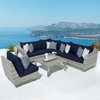 Cannes 6 Piece Aluminum Outdoor Patio Sectional and Table Set, Navy