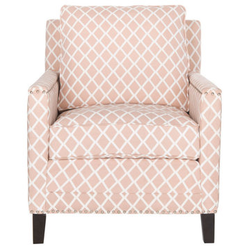 Laura Club Chair, Silver Nail Heads Peach Pink/White/Espresso