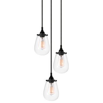 Chelsea 3-Light Cluster Pendant With Satin Black Finish and Clear Shade