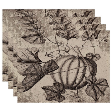 Antique Pumpkin Floral Print Placemat, Set of 4, Brown